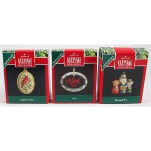 Hallmark Lot of Three Keepsake Miniature Ornaments, Cardinal, Noel, Trio, 1991